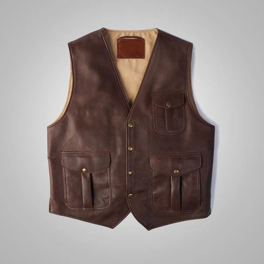 Men’s Leather Vest with Pockets