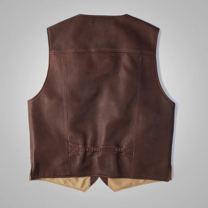 Men’s Leather Vest with Pockets