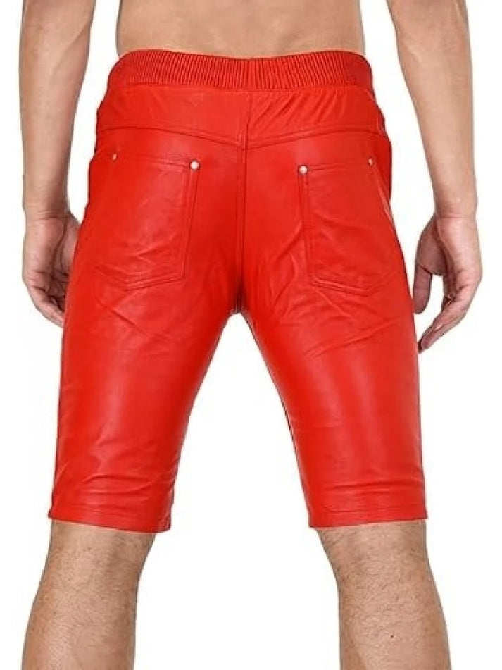 Elastic Waist Leather Shorts for Men