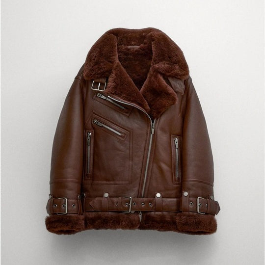Dark Brown Shearling Jacket for Women