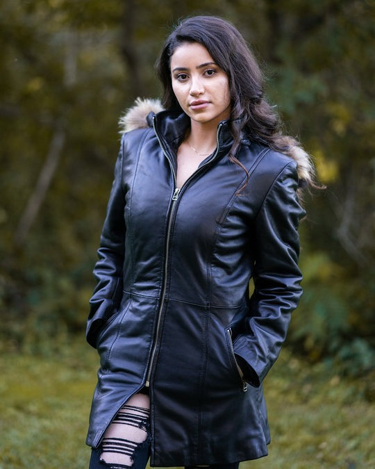 Leather Trench Parka for Women