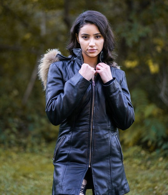 Leather Trench Parka for Women