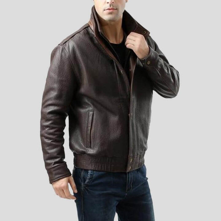 Men’s Brown Leather Bomber Jacket