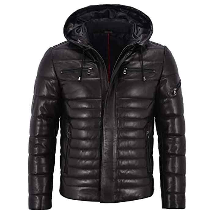 Hooded Leather Outerwear Men