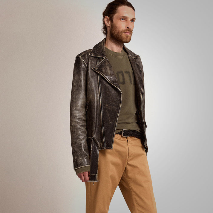 Fine Grain Distressed Leather Jacket