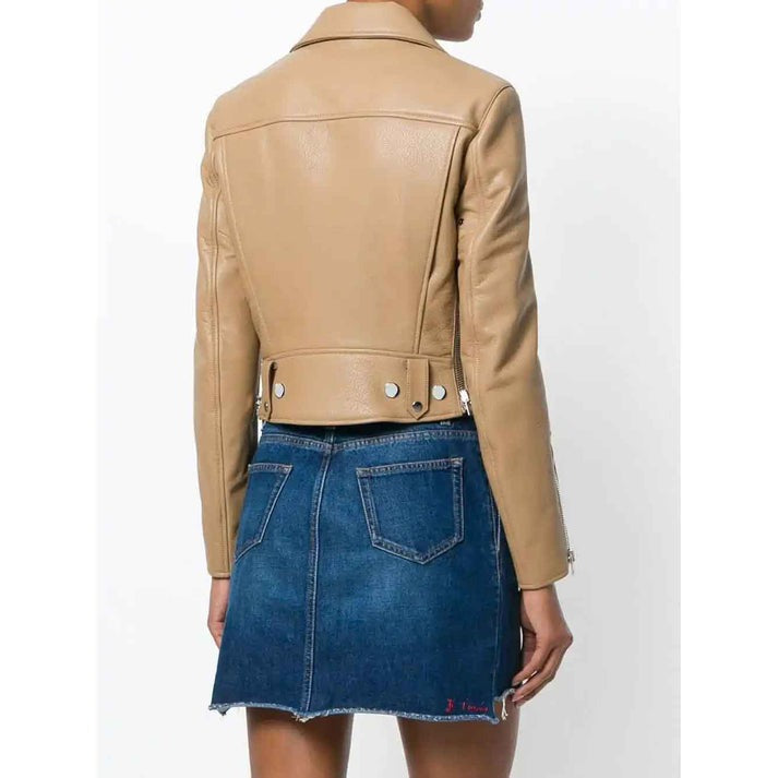 Beige Studded Leather Outerwear