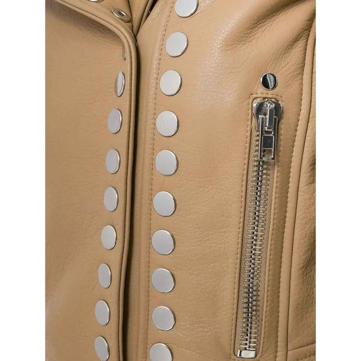 Beige Studded Leather Outerwear