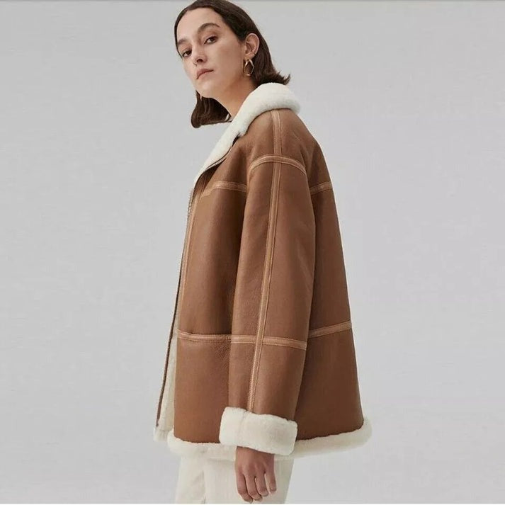 Real Shearling Fur Leather Coat