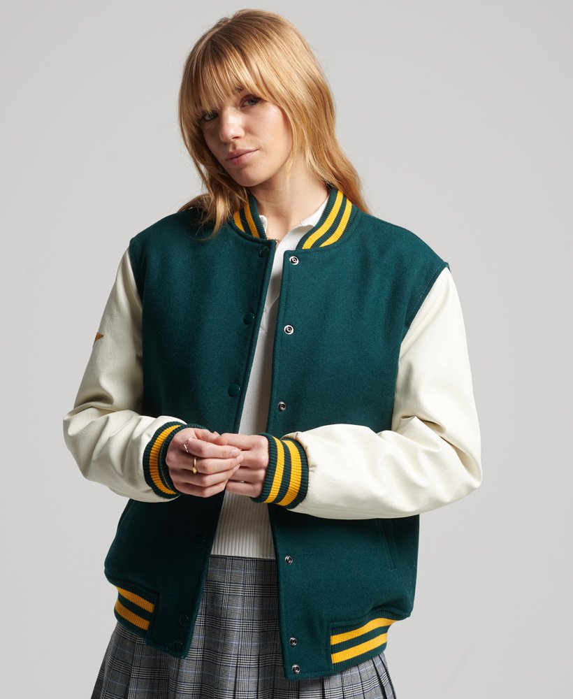 College-Style Leather Jacket Women