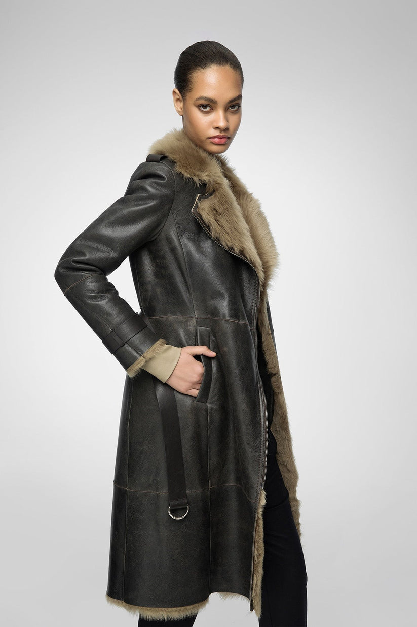 Winter Sheepskin Trench Coat For Women