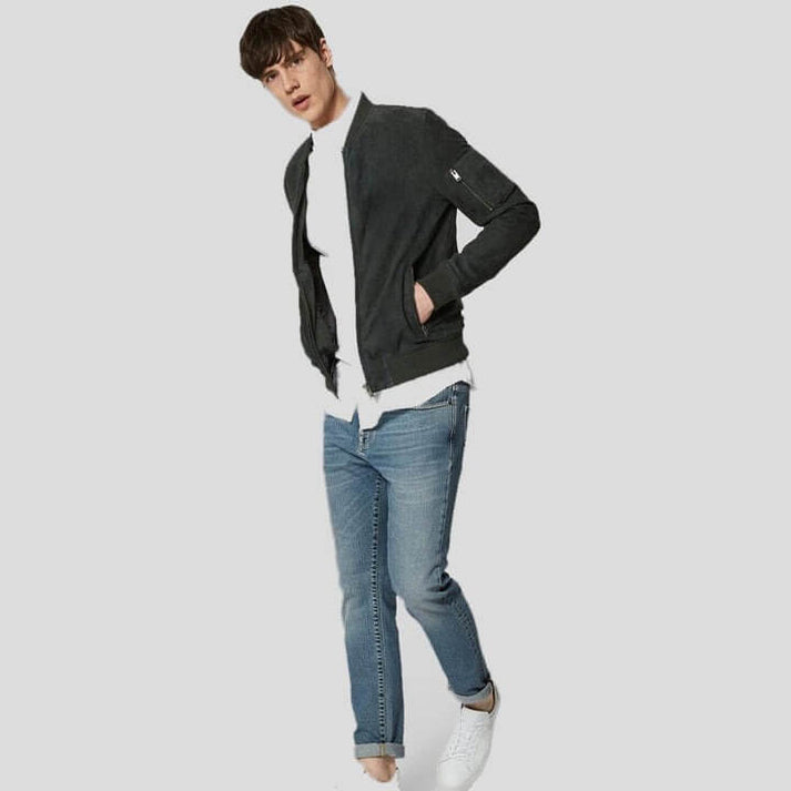 Men’s Green Suede Bomber Jacket
