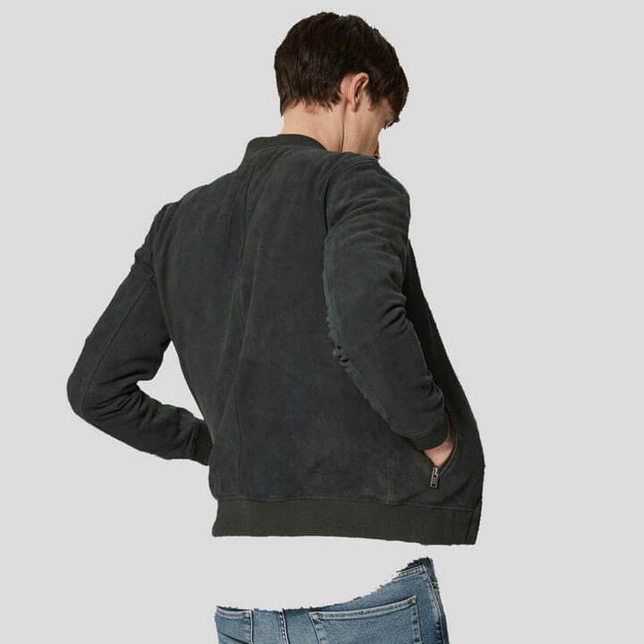 Men’s Green Suede Bomber Jacket