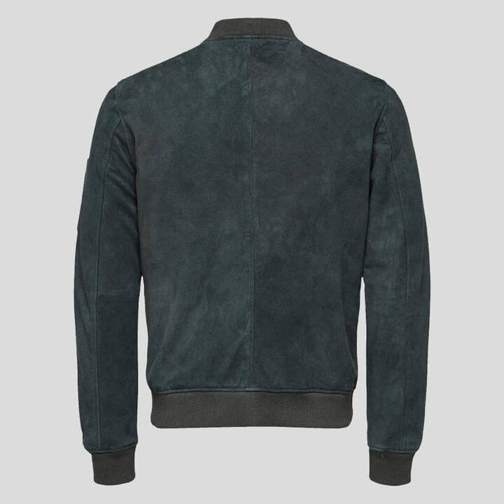 Men’s Green Suede Bomber Jacket