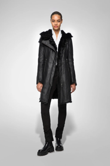 Leather Shearling Winter Coat For Women