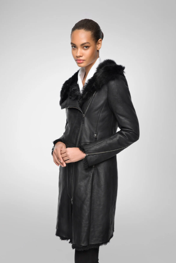 Leather Shearling Winter Coat For Women