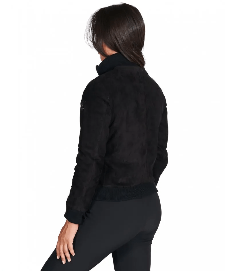 Black Suede Leather Bomber Jacket