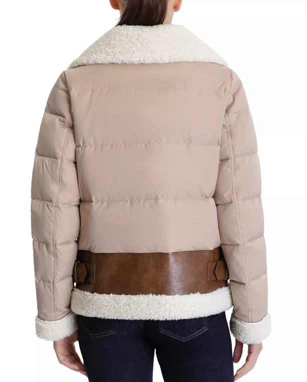 Women’s Leather Puffer Jacket with Shearling