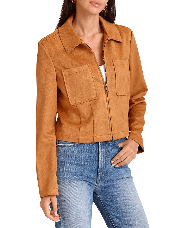 Brown Suede Zip-Up Jacket for Women