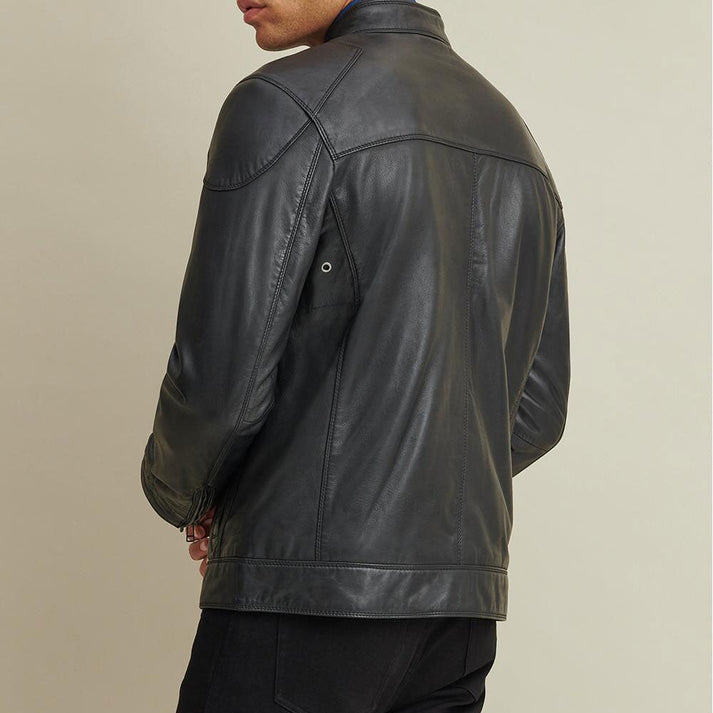 Leather Biker Jacket with Shoulder Patches
