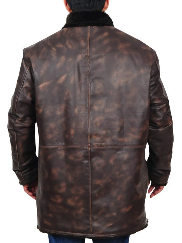 Distressed Leather Jacket with Fur Collar