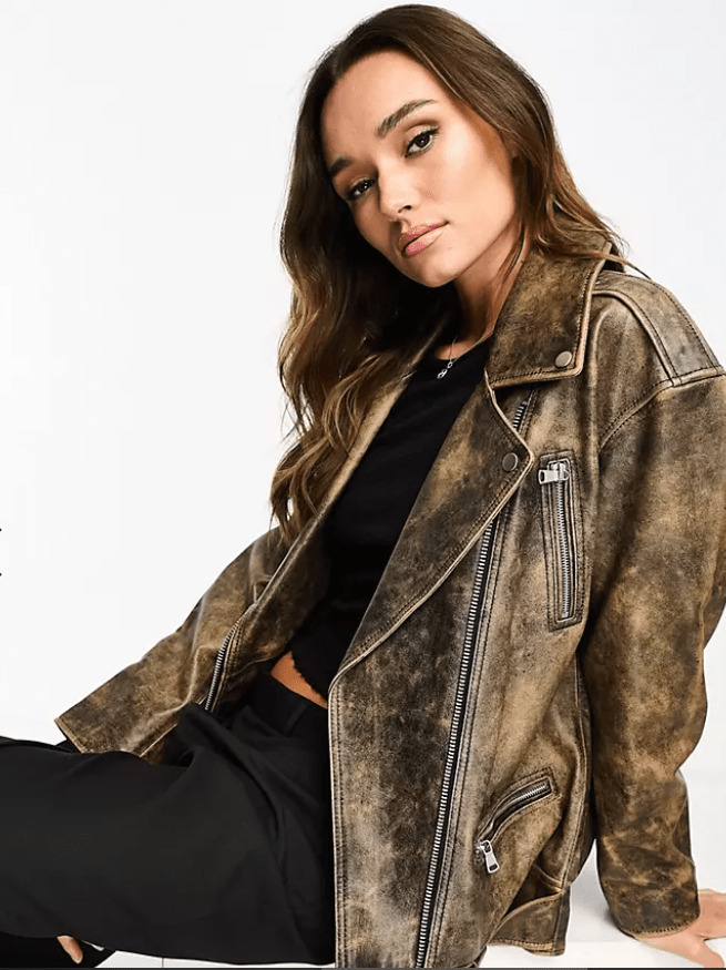 Women’s Leather Motorcycle Jacket With Belt