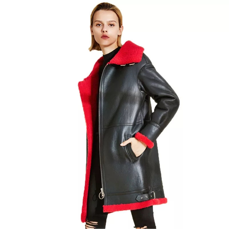 Women’s Leather Coat With Fur Collar
