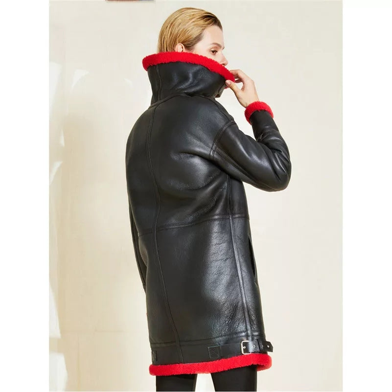 Women’s Leather Coat With Fur Collar