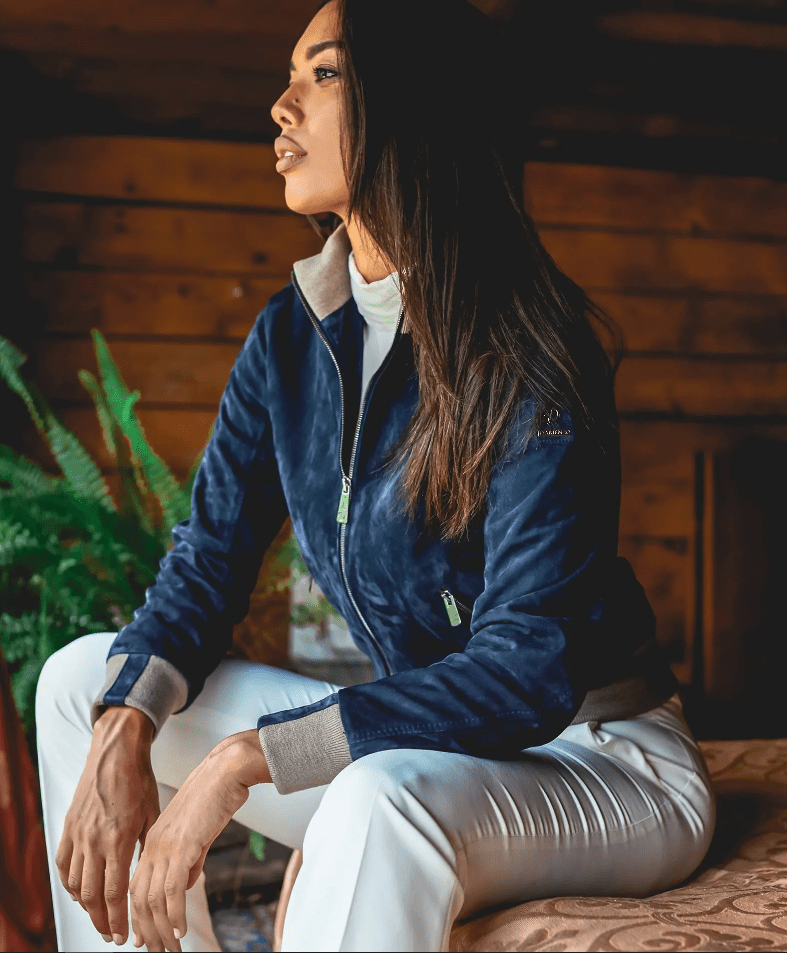 Blue Suede Bomber Jacket Women