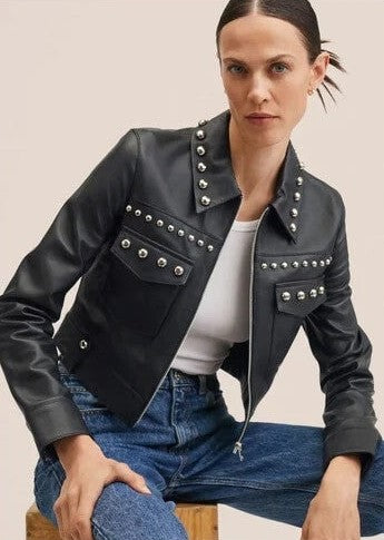 Black Leather Trucker Jacket Women