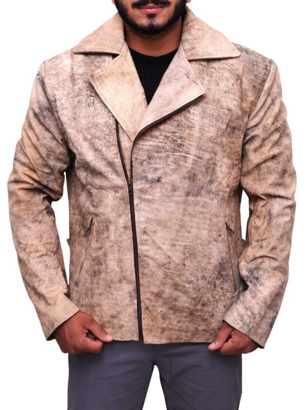 Men’s Distressed Leather Biker Jacket