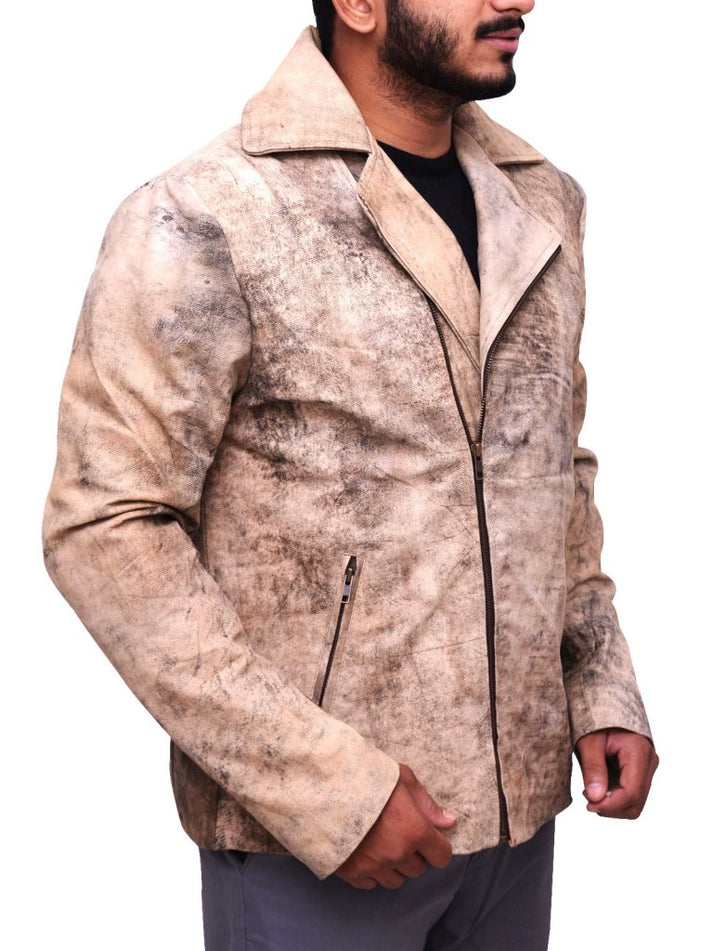 Men’s Distressed Leather Biker Jacket