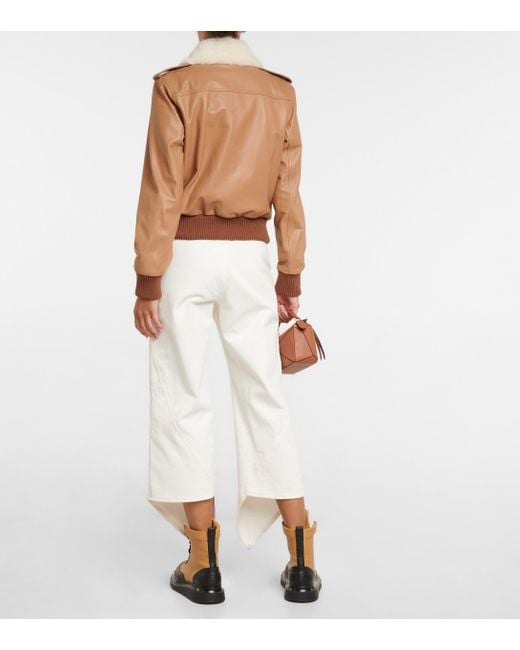 Tan Brown Leather Jacket with Shearling