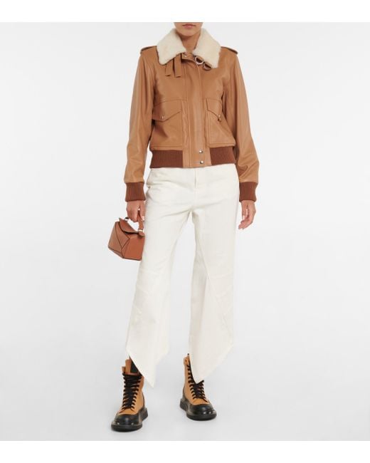 Tan Brown Leather Jacket with Shearling