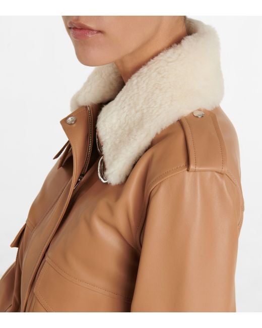 Tan Brown Leather Jacket with Shearling