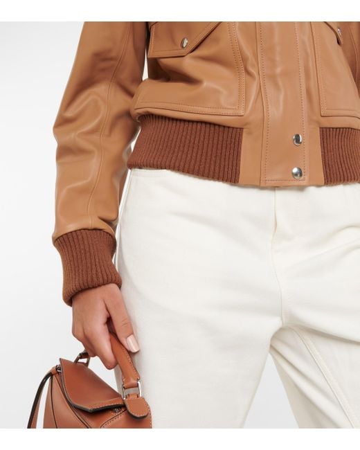 Tan Brown Leather Jacket with Shearling