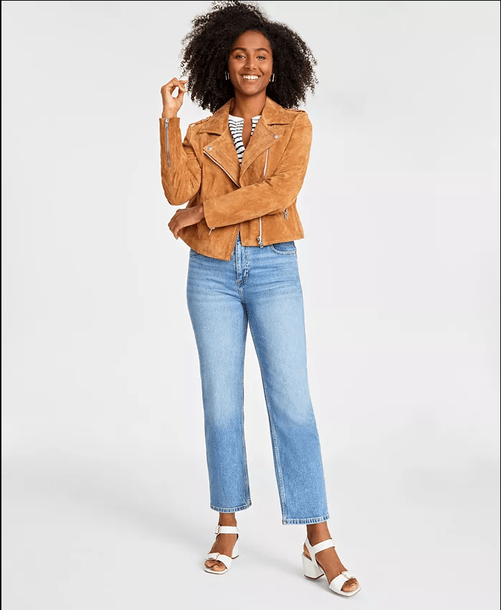 Suede Cropped Biker Jacket