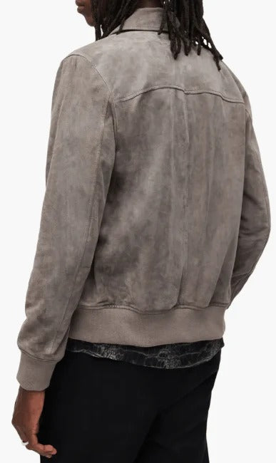 Men’s Grey Suede Leather Bomber Jacket