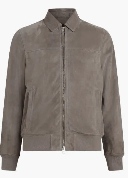 Men’s Grey Suede Leather Bomber Jacket