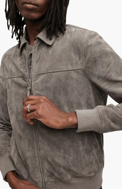 Men’s Grey Suede Leather Bomber Jacket
