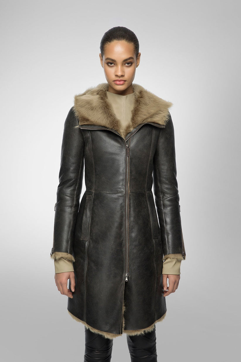 Black Leather Parka For Women