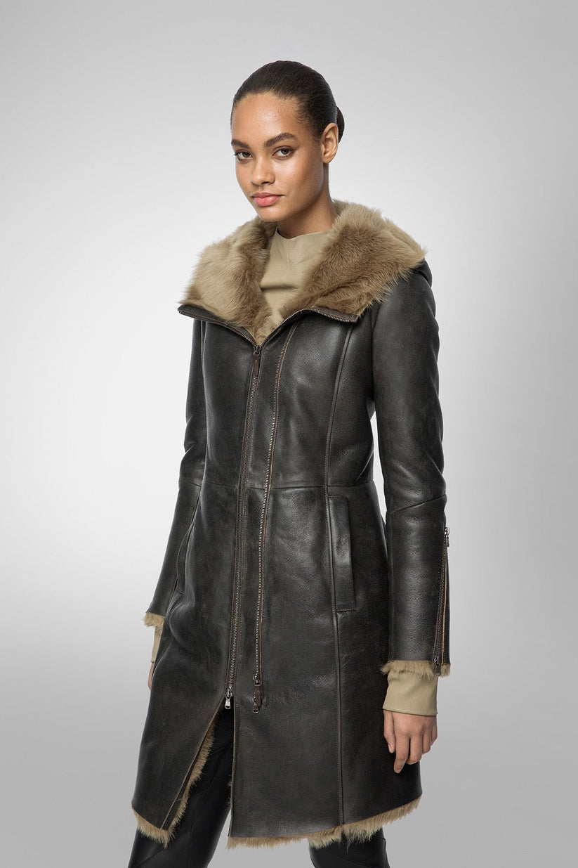 Black Leather Parka For Women