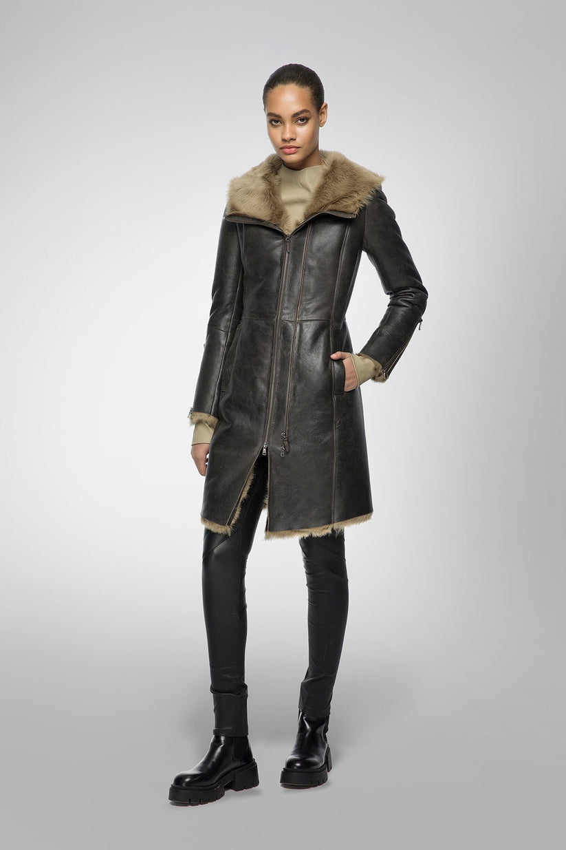 Black Leather Parka For Women