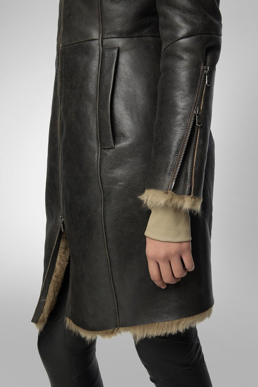 Black Leather Parka For Women