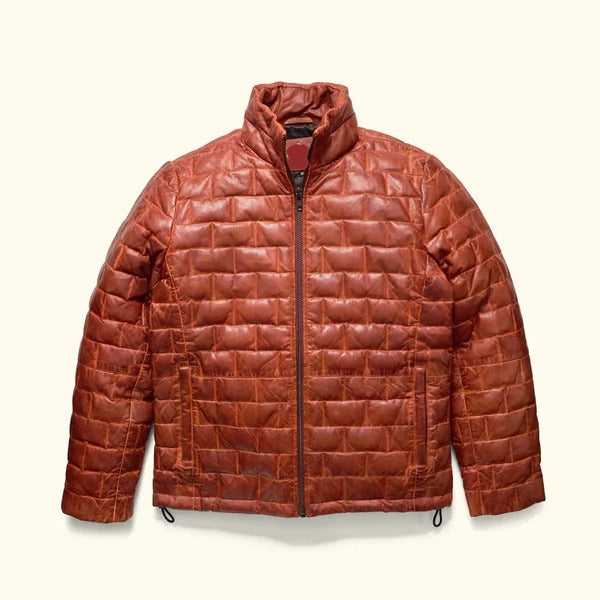 Leather Puffer Jacket for Men