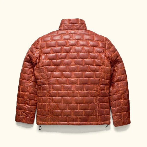Leather Puffer Jacket for Men