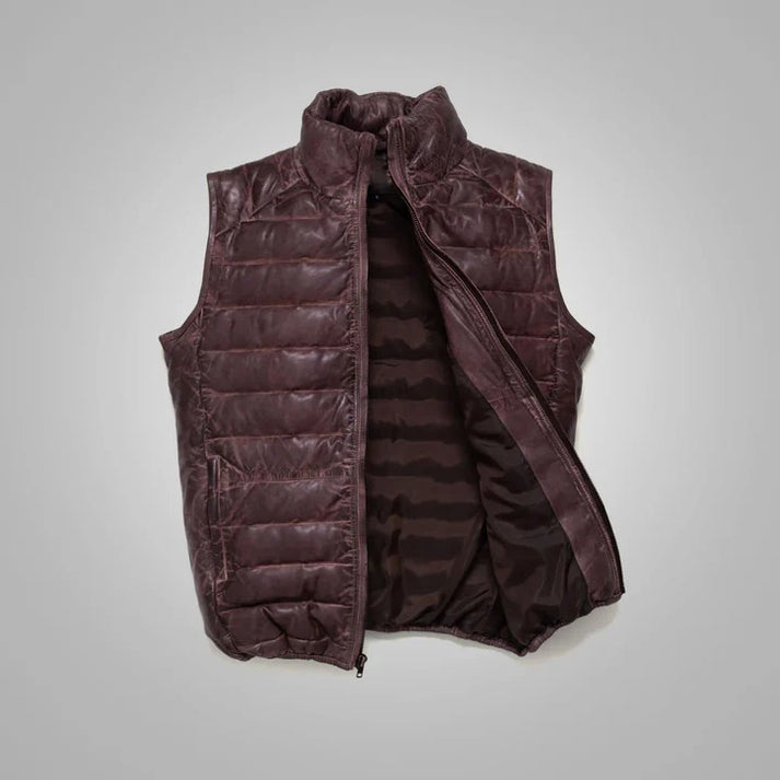 Leather Down Vest for Men