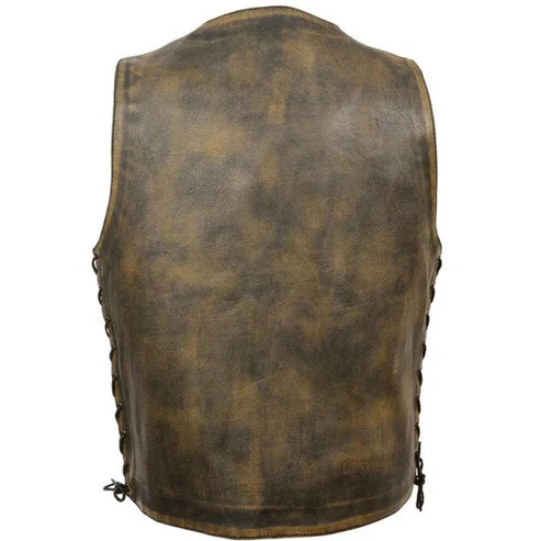 Men’s Brown Distressed 10-Pocket Leather Vest