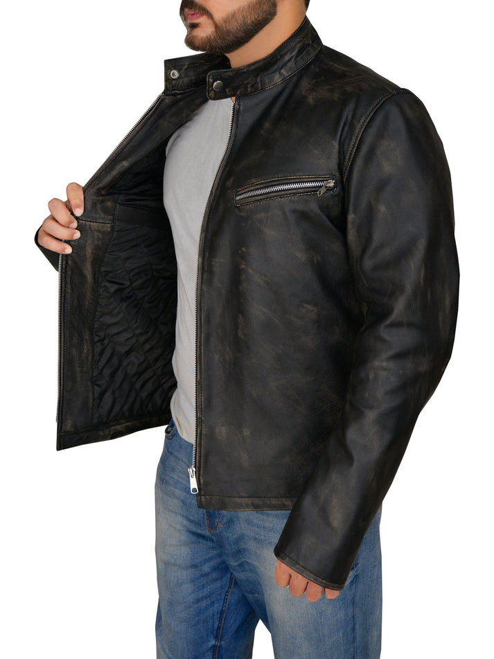Men’s Black Café Racer Leather Jacket