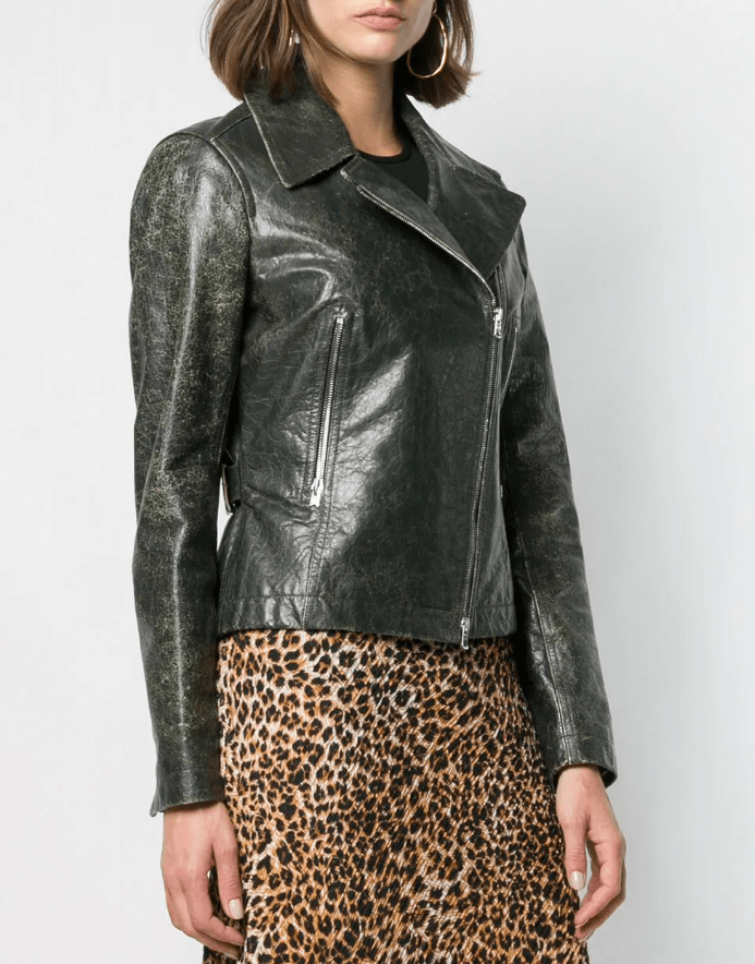 Vintage Khaki Leather Outerwear for Women