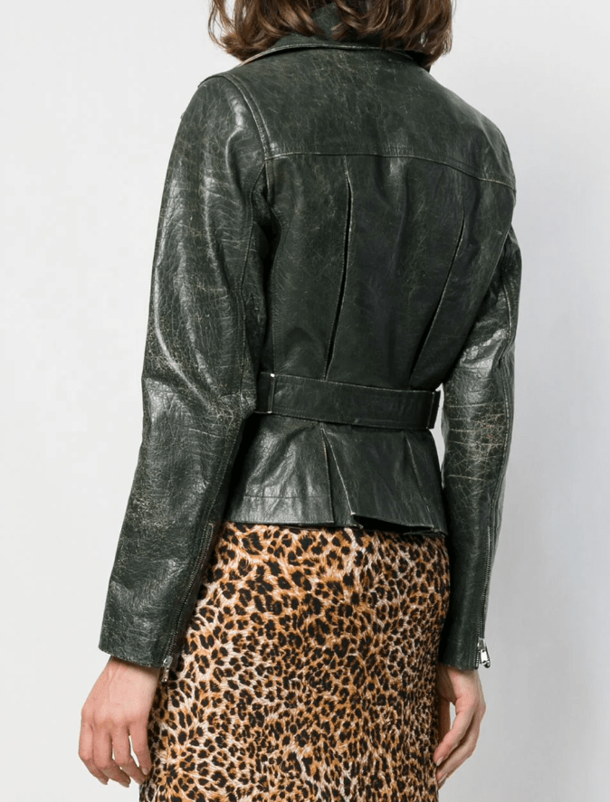 Vintage Khaki Leather Outerwear for Women